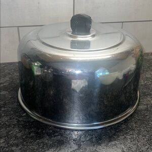 Vintage 11” Stainless Steel Cake Dome Cover. Black handle.